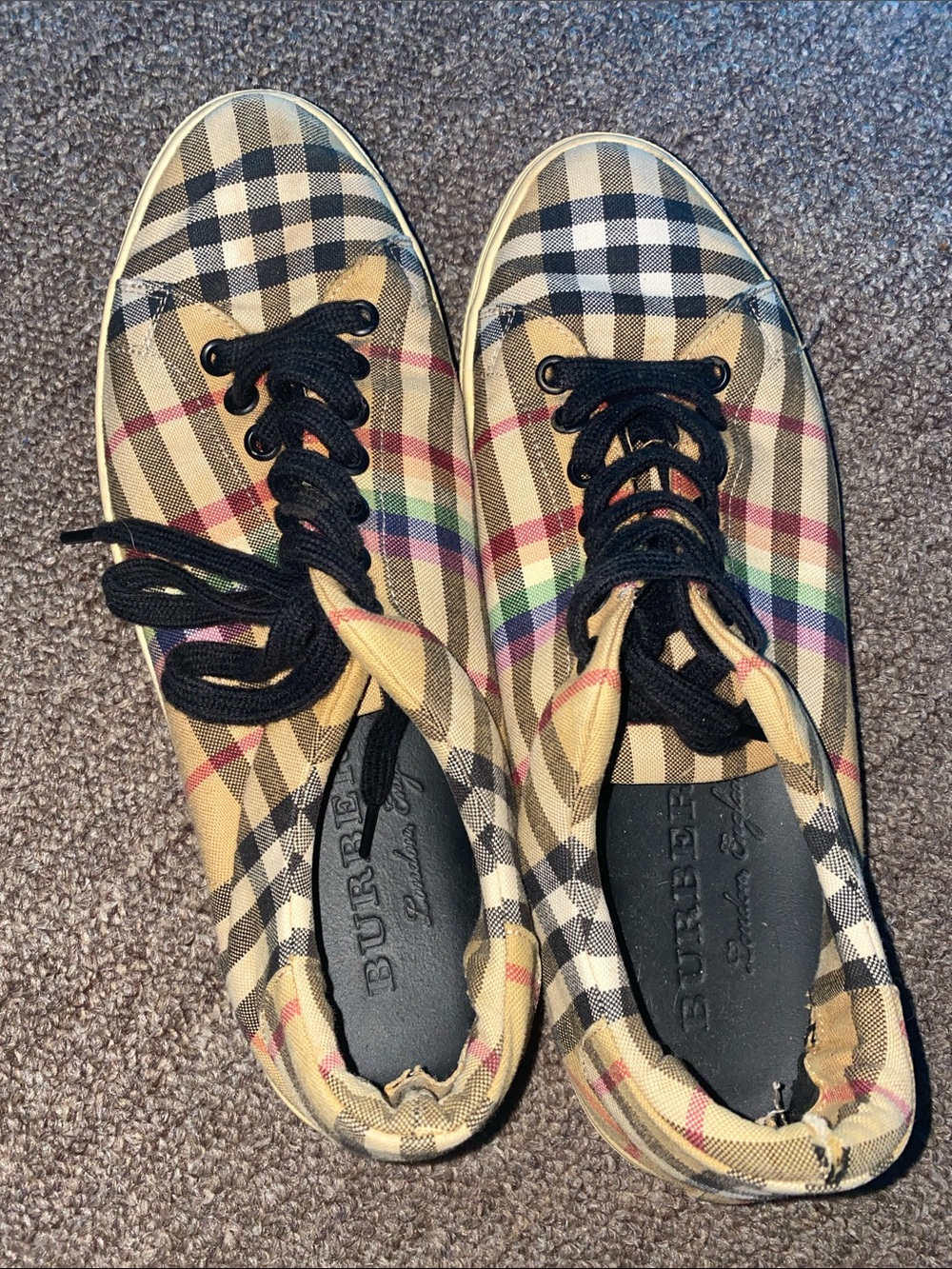 Burberry Beige Nova Check Sneakers with Rainbow Accent